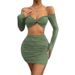 2025 Summer New Sexy Navel-Baring Top Ruched Bodycon Skirt Set For Women_ecoleips.com