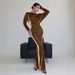 Women's Velvet Long Sleeved Bodycon Dress Elegant Slimming Cross Border European American Style Autumn/Winter Fashionable Sexy_ecoleips.com