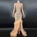 Women's Clothing High Quality Long Sleeve Rhinestone Dress Split Club Luxury Feather Long Dress_ecoleips.com