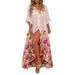 Women's Clothing Positioning Printed Short Sleeved Long Irregular Shirt Dress_ecoleips.com