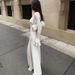 Elegant Lace-Trimmed Bodycon Dress For Women - Flattering V-Neck Long Sleeve A-Line Maxi Dress For Office, Party & Evening Wear_ecoleips.com