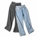 Women's Fashion 2023 Autumn New Vintage Slanted Waistband Design High-Waisted Straight Wide-Leg Floor-Length Jeans_ecoleips.com