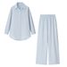 Women's Clothing Effortless Elegance: Loose Lapel Shirt & Wide-Leg Trousers Set – Bluish (S/M/L)_ecoleips.com
