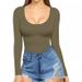 Aria Basics Aria Basics 2024 Women's Low Round Neck Long Sleeve Sexy Slim Fit T-Shirt Waist-Cinching Top European And American Style_ecoleips.com
