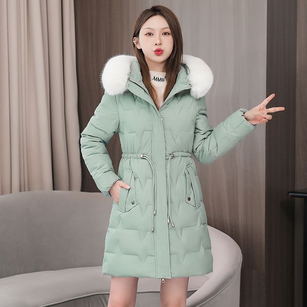 Women's Winter Long Padded Coat With Hood, Slim Fit Waist Design, Warm Quilted Jacket For Cold Weather_ecoleips.com