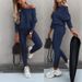 Aria Basics 2026 Foreign Trade Solid Color Fashion Casual Tie-shoulder Sports Pants Long Set For Women, European And American Trend_ecoleips.com