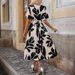 European And American Cross-border 2026 Summer Elegant Women's Cross-collar Belted Floral Print Slit Dress With Short_ecoleips.com