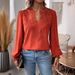 Women's V Neck Lace T-Shirt Long Sleeve Casual Solid Color Autumn/Winter Fashion Blouse European American Style_ecoleips.com