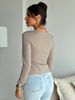 Elegant Solid Color Long Sleeve T-Shirt Autumn Winter Street Style Simple Waist Troops Hem Tight Top For Women_ecoleips.com