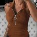 New Solid Color Ribbed Lapel Zipper Vest Women's Fashion Casual T Shirt Women's Clothing_ecoleips.com