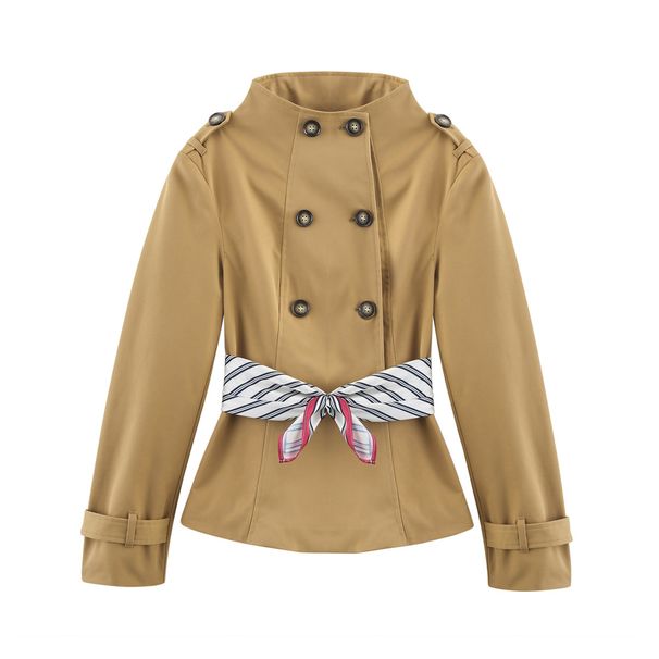 Women’s Clothing New Spring And Autumn Style Fashion British Style Printed Scarf Short Windbreaker Female Jacket_ecoleips.com