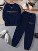 Women's Plus Velvet Sweatshirt Set, Long Sleeve Round Neck Pullover Top And Pants, Loose Fit Warm Sports Tracksuit For Fall And Winter_ecoleips.com