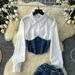 Women's Clothing Two Piece Long Sleeved Shirt Women's Belt Waist Denim Skirt Two Piece Suit_ecoleips.com