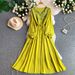 Women's French Retro Heavy Duty Art Embroidery Dress V Neck Long Sleeve Loose Fitting Tie Waist Elegant Long Dress for Summer_ecoleips.com