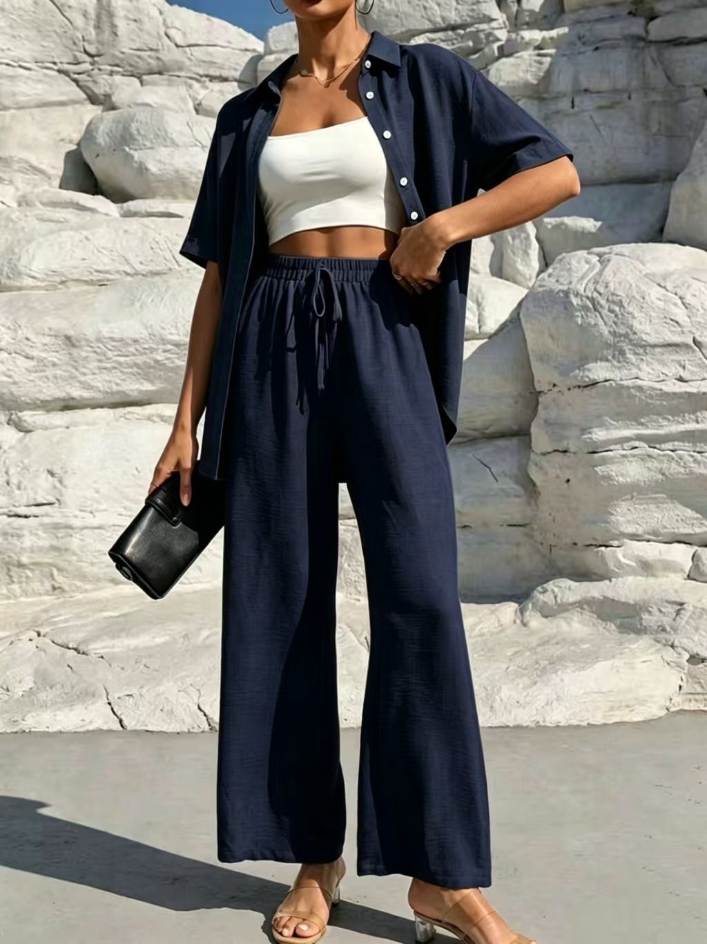 Women's Loose Casual Two-Piece Suit Solid Color European Style Spring/Summer Set_ecoleips.com