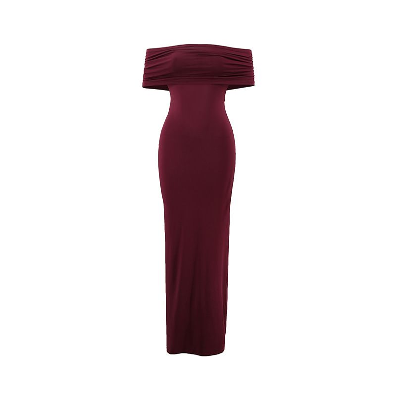 Women's Clothing Summer Sexy Temperament One Shoulder Backpack Hip Pleated Solid Color Dress_ecoleips.com