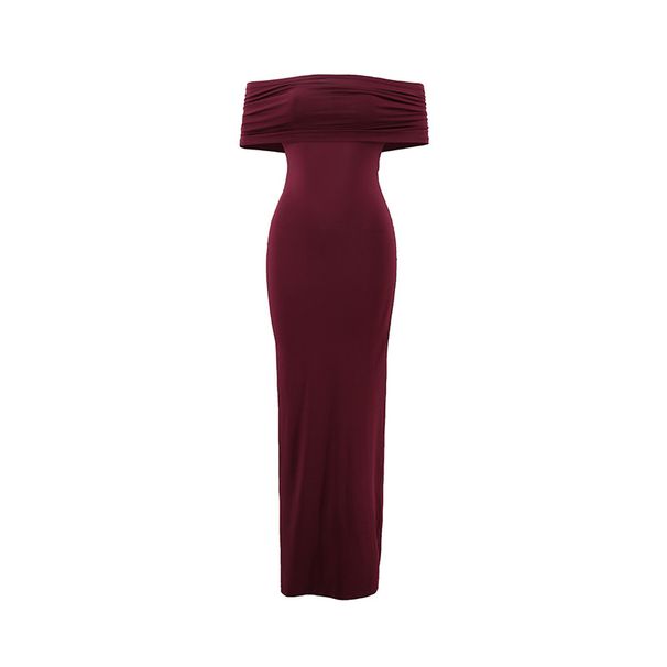 Women's Clothing Summer Sexy Temperament One Shoulder Backpack Hip Pleated Solid Color Dress_ecoleips.com