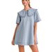 European And American Independent Site Women's Denim 2025 Summer New Style Turn-down Collar Loose Ruffle Dress_ecoleips.com