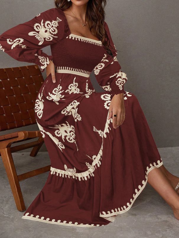 Elegant Printed Long Sleeved Dress For Women New Arrival 2025 Suitable_ecoleips.com