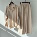 Plus Size Women's Loose Two Piece Set Solid Color Fashionable Spring Autumn Mid Length Apricot Blue Black Clothing_ecoleips.com
