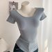 Summer New Arrival Women's Slim Fit Elastic U Neck Short Sleeve T-Shirt Pure And Sexy Perfect for Layering Or Wearing as an Undershirt_ecoleips.com