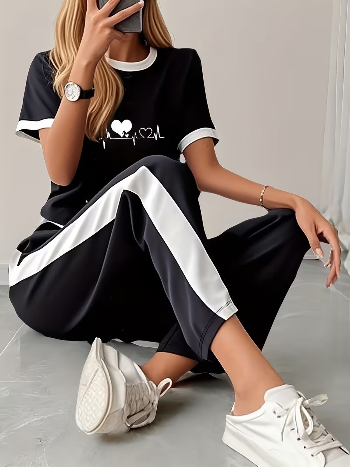 Women's Clothing Summer Fashion Printed Casual Two Piece Set European And American Style Short Sleeve Versatile Women's Clothing_ecoleips.com