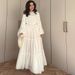 Women's Elegant Tiered Dress – Bubble Sleeves, Waist Tie Belt, Flowy Summer Dress For Casual & Party (Multi-Color & Size Options)_ecoleips.com