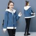 "Women's Fleece-Lined Hooded Jacket Winter Cozy Pullover Sherpa Lined Zip-Up Outerwear Casual Korean Style Blue & Pink"_ecoleips.com
