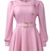 K New Round Neck Long Sleeved High Waisted A-line Dress Elegant Party Solid Color Dress_ecoleips.com