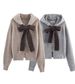 Aria Basics Aria Basics Women's Hooded Zippe Sweatshit With Bow Decoation, Cadigan Coat, Euopean Ameican Casual Style Fo Autumn And_ecoleips.com