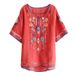 Bohemian Linen Embroidered T-Shirt – Oversized Loose Fit Short Sleeve Top For Women (White/Red/Yellow)_ecoleips.com