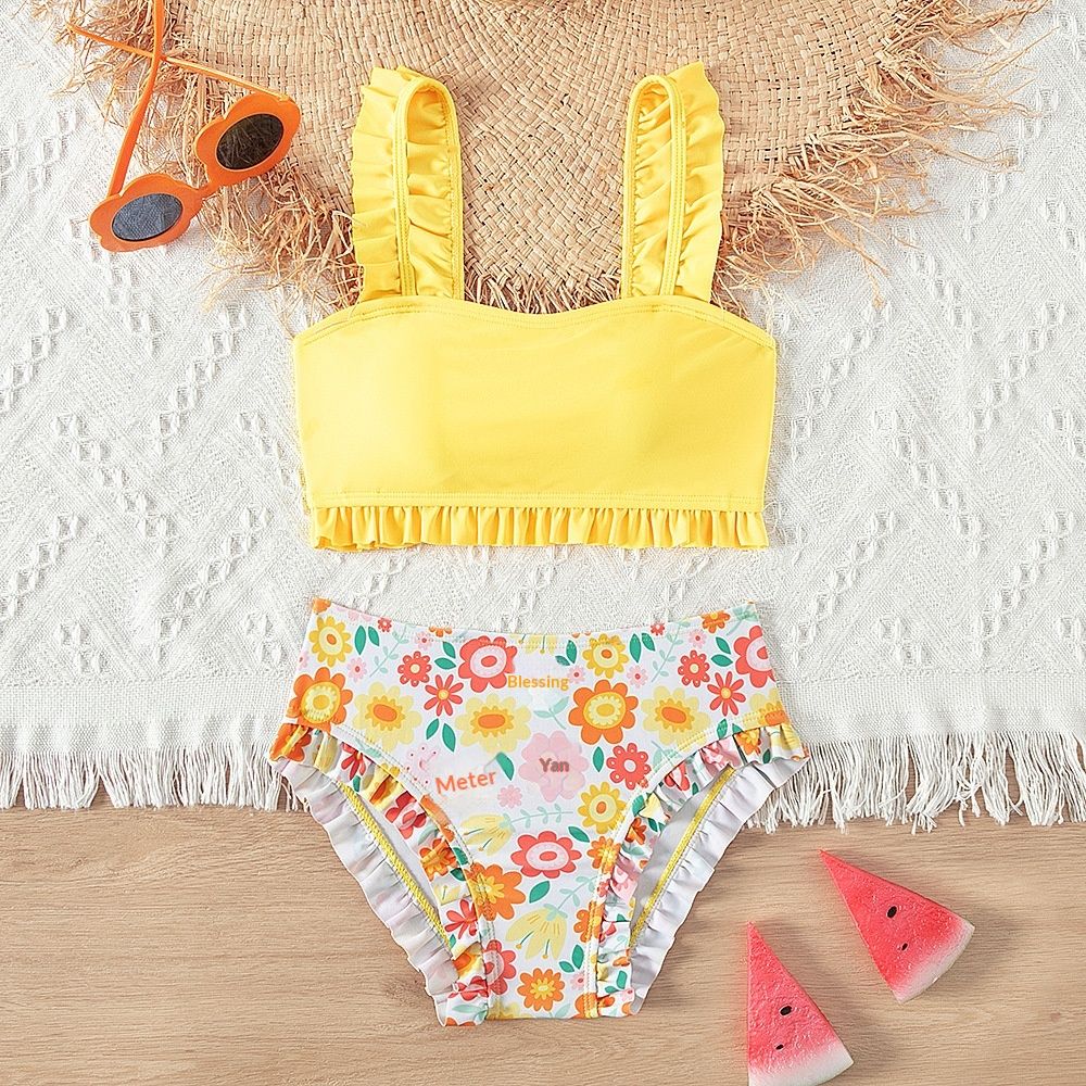 Aria Basics New European And American Style Children's Swimwear, Hot Spring Two-piece Swimsuit, Cute Yellow Bikini Set For Girls_ecoleips.com