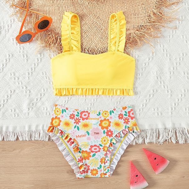 Aria Basics New European And American Style Children's Swimwear, Hot Spring Two-piece Swimsuit, Cute Yellow Bikini Set For Girls_ecoleips.com