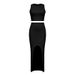 Women's Clothing Suit Solid Color Round Neck Vest Side Slit Skirt Two Piece Suit For Women_ecoleips.com