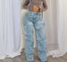 "Button-Front Relaxed Denim Pants - Decorative Stitching & Loose Fit (Blue/Light Blue/Dark Gray, S-XXL)"_ecoleips.com