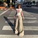 YC&American Retro Loose-fitting Low-waist Flared Pants With Drape Effect, Floor-length Wide-leg Pants, Versatile_ecoleips.com