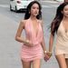 Women's Fashion Halter Neck Top And Patchwork Bodycon Mini Skirt Set Sexy Deep V Hollow out Design Elegant Cross Border Spring/Autumn Summer_ecoleips.com