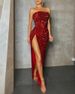 Women's Clothing Sequined Sexy Slit Tube Top One Shoulder Dress Elegant Evening Dress_ecoleips.com