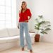 Voya Women's Ins Loose Casual Strap Vacation Top With Ruffled Edges And Short Sleeves_ecoleips.com
