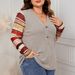 "Plus Size V-Neck Striped Patchwork Blouse – Stylish Long-Sleeve Shirt For Women (1XL-4XL)"_ecoleips.com