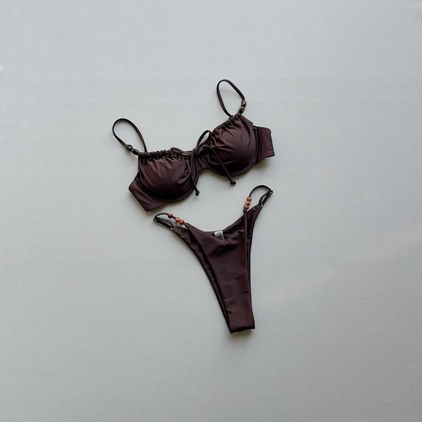 Women's Sexy Solid Color Bikini Two Piece Swimsuit European And American Style Clothing_ecoleips.com