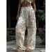 Elegant 3D Floral Print Straight Leg Women's Trousers Casual England Style Polyester Summer Pants Regular Fit_ecoleips.com