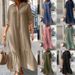 Women's Clothing New Cotton And Linen Long Irregular Dress Shirt Collar Twist Button Casual Dress_ecoleips.com