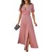 DiYun European And American Women's Fashion Trade 2024 Spring/Summer Elegant Slim-Fit Solid Color V-Neck_ecoleips.com