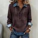 Women's 3D Print Color Block Denim Knit Sweater Long Sleeve Lapel Pullover Loose Fit European American Style Top_ecoleips.com