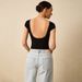 Voya Women's French Temperament Summer New Style Retro Hepburn Style Square Neck Short Sleeved Backless Knitted Top Jumpsuit For Women_ecoleips.com