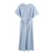 Fall 2024 New Women's Silk Satin Round Ne Ort Sve Dr Ele Faionable Single Piece Precision Cut Ort Sve Dr_ecoleips.com