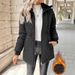 Women's Clothing Solid Color Cotton Coat Large Size Women’s Slim-Fit Longline Quilted Padded Coat – Fleece-Lined Winter Jacket In Black_ecoleips.com