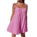 2025 European American Summer New Fashionable And Comfortable Mini Solid Color Loose Strap Dress_ecoleips.com