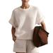 Women's Clothing Summer New Round Neck Hollow Casual Short Sleeved Shirt Shorts Solid Color Sports Two Piece Suit For Girls_ecoleips.com